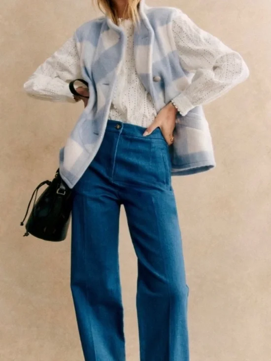 SEZANE Carlo Vest in Blue and White Plaid Wool Fully Lined Sz 38 6 NWT - Picture 8 of 8